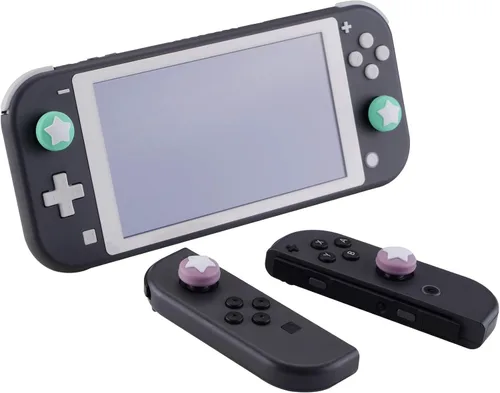 Vista 2 de eXtremeRate PlayVital Star Design Cute Switch Pulgar Grip Taps Dark Grayish Violet Mint Green Joystick Caps para Nintendo Switch Lite Silicona