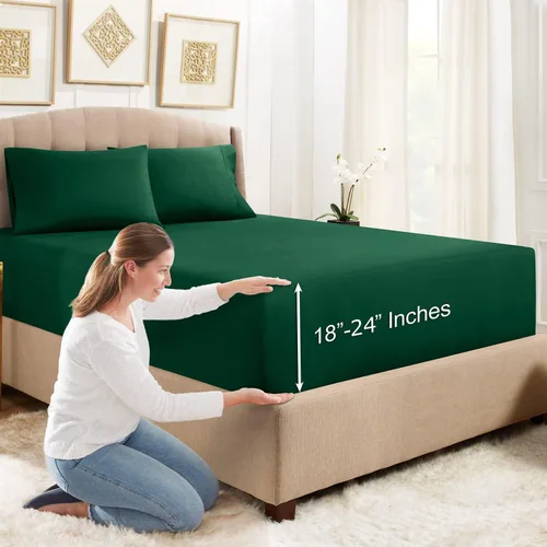 Vista 23 de Empyrean Bedding - Sábanas bajeras tamaño Queen, con sábana de cajón extra profunda – Juego de sábanas bajeras extra profundas, de 24 pulgadas