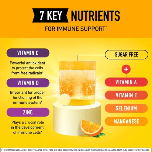 Vista 3 de Airborne Comprimidos efervescentes de apoyo inmunológico, sabor a naranja picante, 10 unidades con 1000 mg de vitamina C + vitaminas A, D, E, zinc