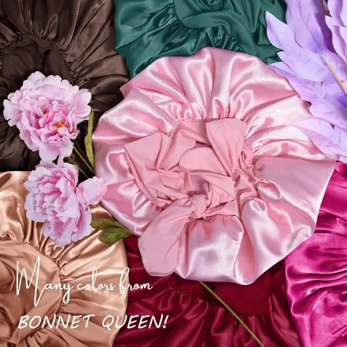 Vista 15 de BONNET QUEEN Silk Bonnet for Sleeping Women Satin Bonnet Hair Bonnet Night Sleep Cap for Curly Hair with Tie Band