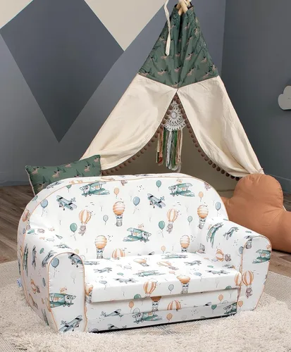Vista 13 de Delsit Sofá infantil para niños pequeños – Sofá convertible de espuma 2 en 1 a tumbona, cómoda silla abatible para niños, fabricada en Europa