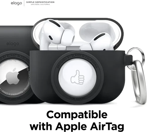 Vista 2 de elago Funda instantánea compatible con Apple AirPods Pro, compatible con AirTag [Negro] - Bonito diseño clásico de cámara, funda localizadora