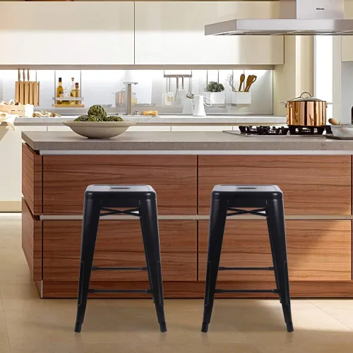 Vista 264 de GIA Taburete de mostrador sin respaldo de 24 pulgadas, cantidad de 4, bronce con asiento de madera clara