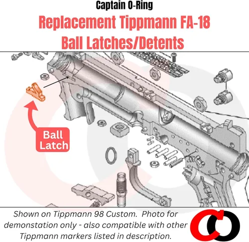 Vista 4 de Captain O-Ring – Pestillo de retención de bola de repuesto para Tippmann 98, A5, X7 FA-18 Ball Keeper (cantidad seleccionada)