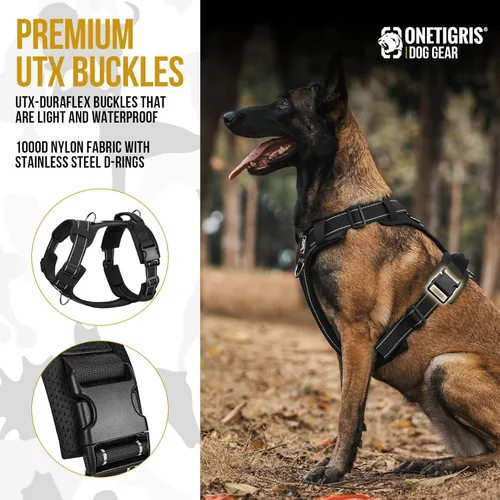 Vista 2 de OneTigris - Arnés para perro, chaleco para perro con acolchado suave sin tirones, nylon ajustable táctico de alta resistencia para perros medianos