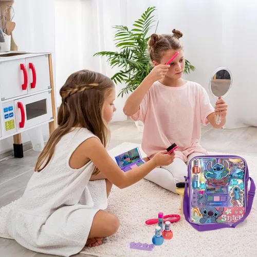Vista 5 de Disney Lilo and Stitch - Bolsa de hombro rellena de maquillaje, incluye brillo de labios, esmalte de uñas, lazo para el cabello y mucho más. Para