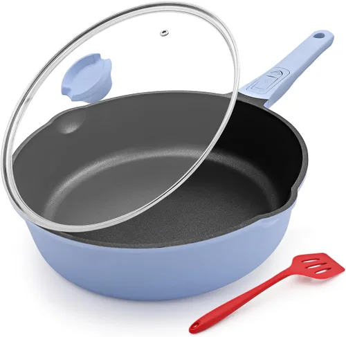 Vista 8 de Sartén antiadherente de 10 pulgadas de profundidad con tapa, sartén antiadherente de 4 cuartos de galón, utensilios de cocina no tóxicos, compatible