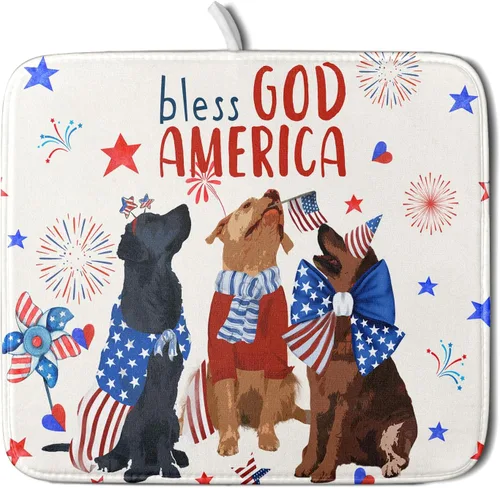 Vista 104 de Tapete de secado de platos con diseño de pájaro rojo de Feliz Navidad, absorbente y de secado rápido, protector para encimera de cocina, 18 x 24