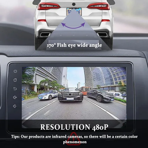 Vista 4 de Cámara de respaldo para matrícula, cámara de visión trasera HD con visión nocturna y 8 LED, cámara de visión trasera de 170° de amplio ángulo IP67