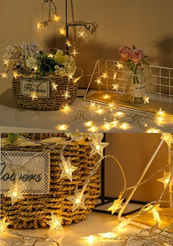 Vista 2 de Luces de Cadena de Estrellas, Merdeco 20 pies 40 LED con alimentación USB, luces de hadas blancas cálidas para decoración de cumpleaños, fiesta