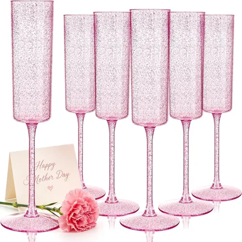 Vista 14 de YOUBET Paquete de 36 flautas de champán transparentes de plástico - 6 oz Copas de champán de plástico con flores onduladas - Flautas desechables