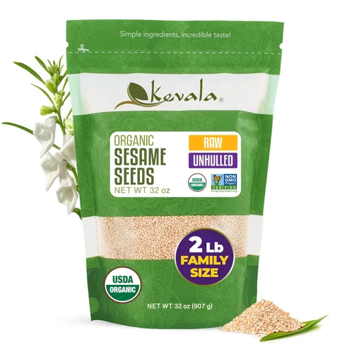 Kevala Semillas de sésamo crudas sin cascar: condimento crujiente con un sabor a nuez para aperitivos y fideos saludables, práctica bolsa resellable