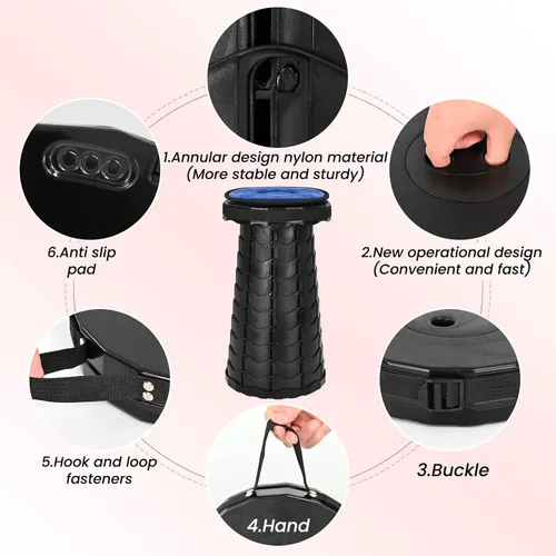 Vista 3 de Paquete de 2 taburetes plegables mejorados con cojín, taburete plegable retráctil, capacidad de carga máxima de 400 libras, taburetes telescópicos