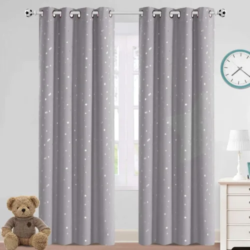 Vista 12 de PrinceDeco Cortinas Opacas para Niños para Dormitorio con Aislamiento Térmico Cortinas de Estrellas Centelleantes de Bronce para Niños con Ojales