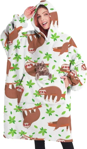 Vista 9 de Wearable Oversized Blanket,Sherpa Blanket Hoodie with Super Pockets,Super Warm Fuzzy Pullover for Women & Men