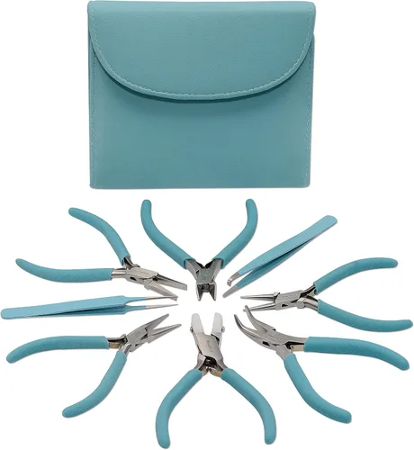 The Beadsmith Alicates de color de moda – Juego de 8 herramientas delgadas a juego de color – Embrague a juego en azul claro – Kit de suministro de