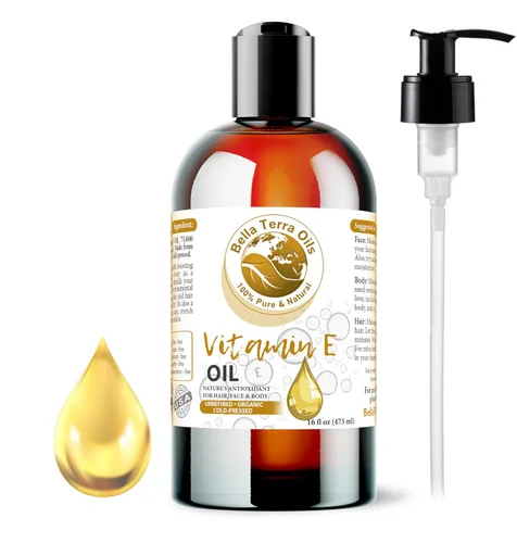 Bella Terra Oils - Aceite orgánico de vitamina E de 4 oz - Revelando la excelencia orgánica de la vitamina del germen de trigo orgánico, rico en