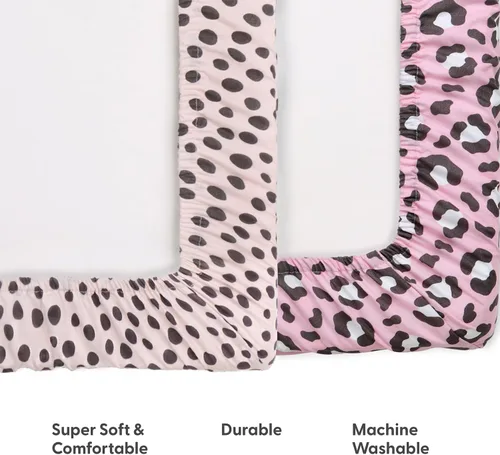 Vista 4 de The Peanutshell Pack n Play, Playard, sábanas para cuna pequeña para niñas Juego de 2 unidades Estampado de animales de guepardo