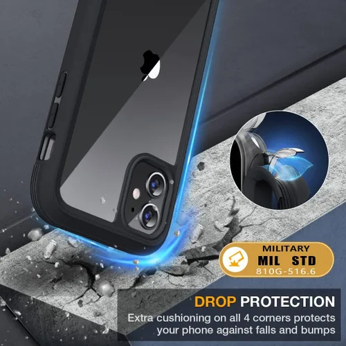 Vista 3 de Miracase Glass Series - Funda para iPhone 11 de 6.1 pulgadas, funda resistente de cuerpo completo mejorado con protector de pantalla de vidrio Negro
