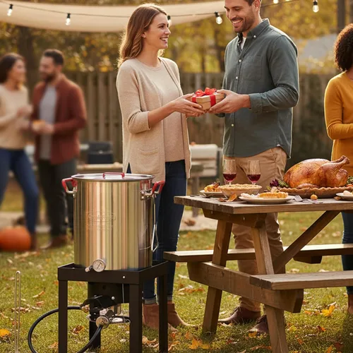 Vista 8 de Creole Feast Juego de ollas de aluminio para freidora de pavo de 30 cuartos de galón, 50,000 BTU de propano para cocinar al aire libre, freidora