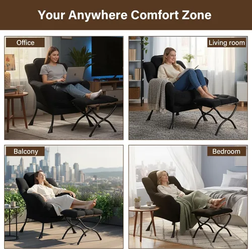 Vista 167 de Welnow Silla Lazy con otomana, moderna silla de descanso con reposabrazos y un bolsillo lateral, sillón para sofá de ocio, sillón de lectura