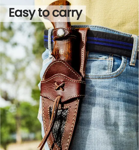 Vista 7 de LC - Cuchillo de caza de 10 pulgadas hecho a mano de Damasco y afilador de cuchillas, cuchillo de caza con vaina, cuchillo de supervivencia