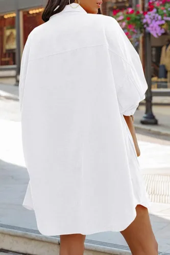 Vista 6 de FSHAOES Camisas de gran tamaño con botones para mujer, casuales, holgadas, de manga larga, con solapa sólida, blusas largas con bolsillos