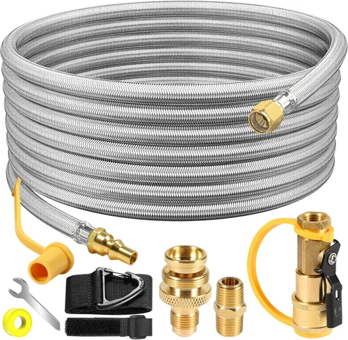 Vista 10 de Manguera de conexión rápida de propano de 12 pies para RV a parrilla de gas, manguera de propano de conexión rápida con válvula de cierre