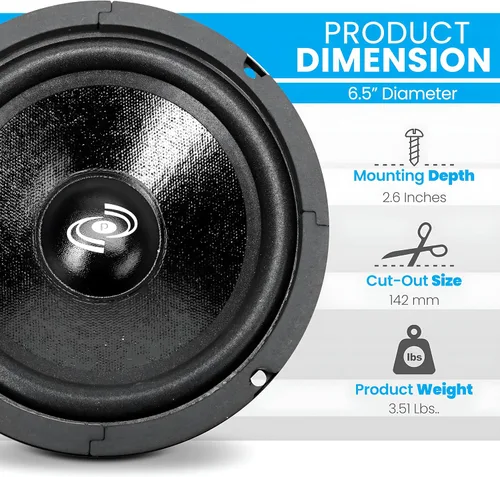 Vista 3 de Pyle Altavoz de audio para automóvil de 6.5 pulgadas de rango medio, sistema de altavoces de rango medio sellado de alta potencia de 300 vatios