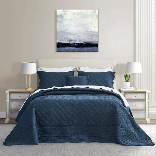 Vista 12 de CHIXIN Colcha de algodón de gran tamaño tamaño Queen - Costuras reales - Funda de cama acolchada de lujo para todas las estaciones, reversible, Azul