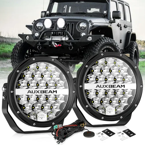 Auxbeam Round LED Offroad Lights, 7 Inch 240W Spot Driving Light Pods with DRL 24000LM Super Bright Off Road Ditch Work Light Bar with DT Wiring