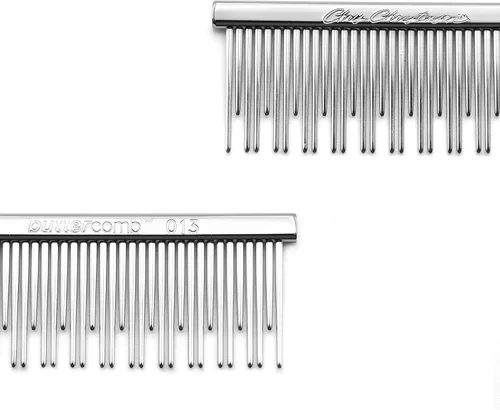 Vista 3 de Chris Christensen Groomer's Bundle – 6 pulgadas gato / carding doble diente Buttercomb, pasadores de acero inoxidable, esquinas redondeadas – Mark