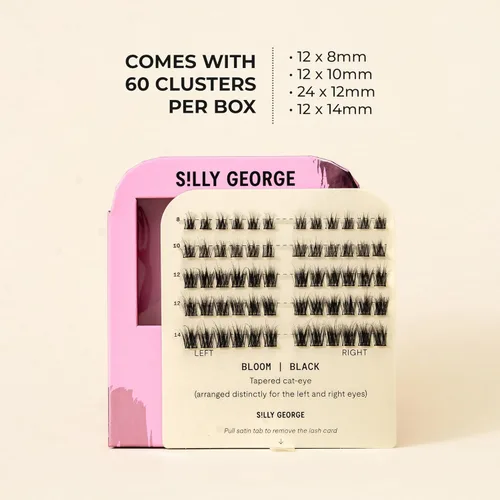 Vista 6 de Silly George Pestañas Pop-On – racimos de pestañas postizas prepegadas de 1 paso para bricolaje, extensiones de aspecto natural, Negro - Bloom