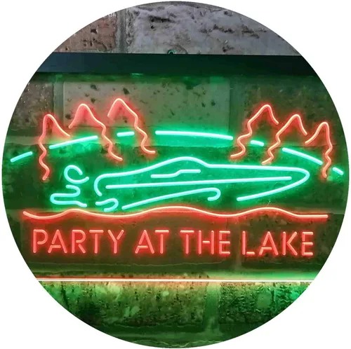 Vista 13 de ADVPRO Party at The Lake Cabin Display Dual Color LED Neon Sign Blue & Red 12" x 8.5" st6s32-i3430-br