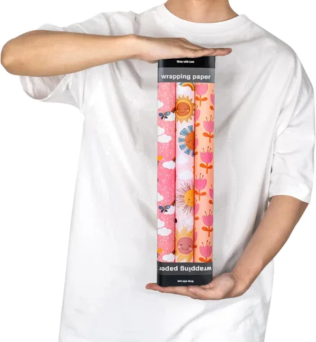 Vista 7 de RUSPEPA Rollos de papel de regalo de estraza – Mini rollo – para cumpleaños, baby shower, vacaciones – 17 pulgadas x 10 pies por rollo, total de 3