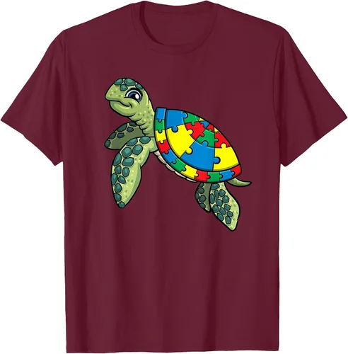 Vista 60 de Turtle Puzzle Pieces for Autism Awareness Kids Women Teacher T-Shirt Asphalt Grey