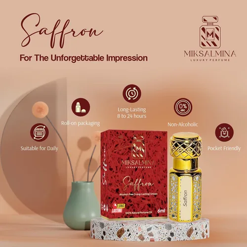 Vista 2 de Azafrán Attar Roll On Perfume, sin alcohol, Unisex, 0.2 fl oz