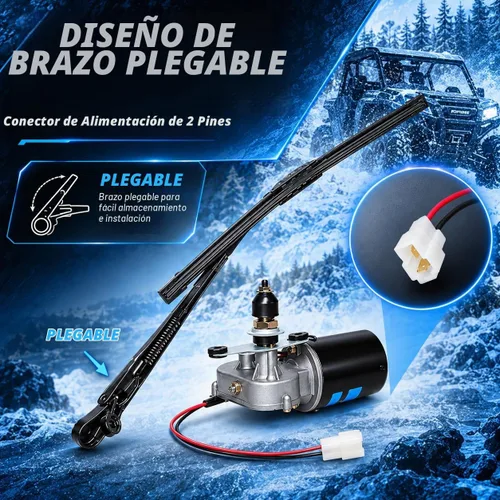 Vista 5 de Kit de limpiaparabrisas UTV de 12 V con hoja de 16 pulgadas, conjunto de motor de barrido de 90°