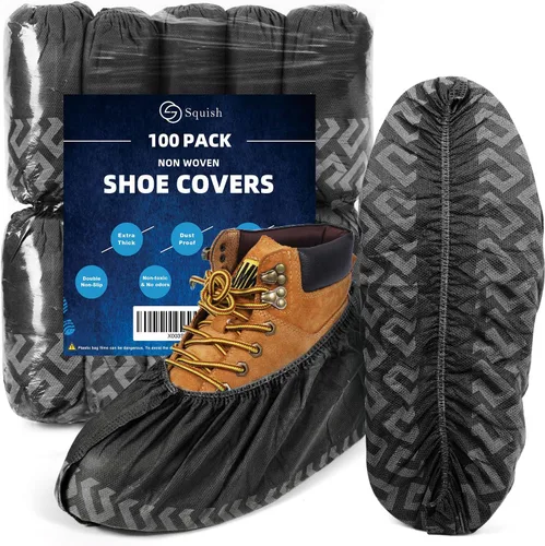 Vista 8 de squish Fundas para zapatos, desechables, antideslizantes, paquete de 100 (50 pares), color rosa, gruesas, extra desechables, fundas para botas