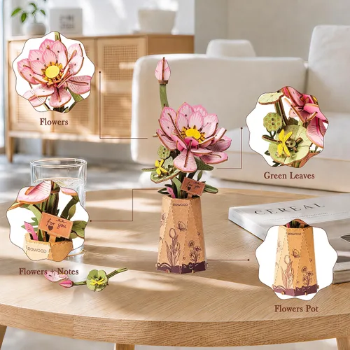 Vista 80 de rowood Kits de artesanía de flores de madera rompecabezas 3D para adultos