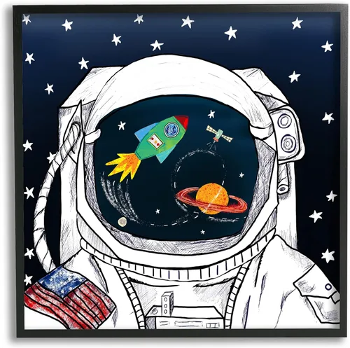 Stupell Industries Traje de astronauta estadounidense Space Galaxy Reflection, diseño de Sangita Bachelet - Arte de pared enmarcado en negro, 24 x