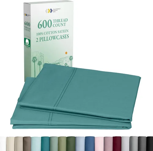 Vista 22 de California Design Den - Juego de 2 fundas de almohada lujosas y suaves con calidad de hotel, 100 % algodón, 600 hilos, fundas frescas para almohadas