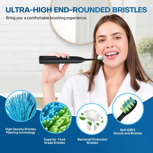 Vista 8 de 10 cabezales de repuesto compatibles con cepillos de dientes eléctricos 7am2m AM100/AM101/AM105/AM111, 10 unidades (negro)