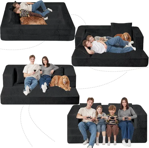 Vista 9 de Futon Sofa Bed with Pillow, 3-in-1 Sleeper Sofa Bed with Removable Cover, Convertible Floor Sofa Bed, No Assembly Boneless Couch for Living Room