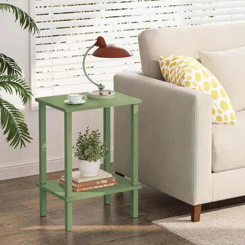 Vista 87 de TUTOTAK TB01BMW034 - Mesa auxiliar, mesita de noche con estante de almacenamiento de 2 niveles, para espacios pequeños