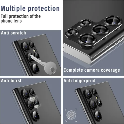 Vista 5 de Korecase Diseñado para Samsung Galaxy S23 Ultra Protector de lente de cámara Película de lente de vidrio templado, cubierta de cámara de metal
