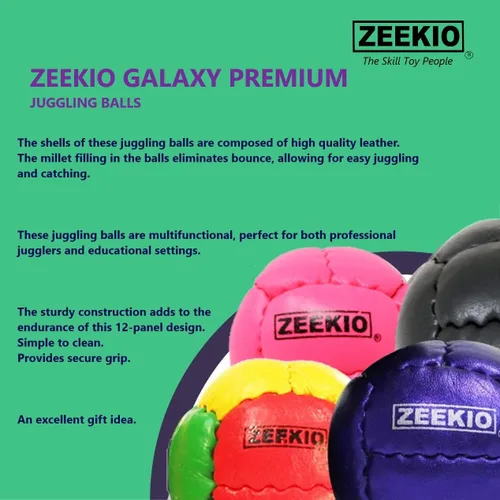 Vista 3 de Zeekio Bolas de malabarismo Galaxy - Bolas de cuero genuino de primera calidad de 12 paneles - 4.59 oz - 2.638 in - Paquete de 3 - Cosmo