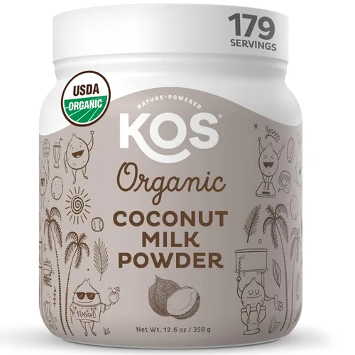 KOS Organic Coconut Milk en polvo – Sin azúcar, sin lácteos, vegano, no OGM, sin gluten, sin soja, sin lactosa – amigable con Keto & Paleo – 12.6oz