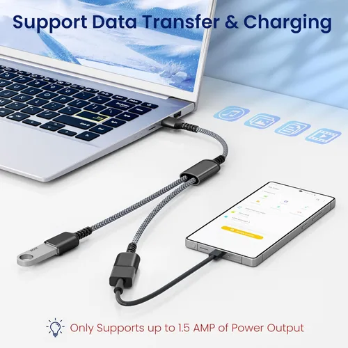 Vista 4 de Itramax Divisor USB de 1 en 2 salidas de 1 pie, concentrador extensor de doble puerto, adaptador de extensión USB macho a hembra, cargador