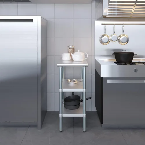 Vista 8 de Mesa de trabajo de acero inoxidable con 2 estantes Mesa de utilidad de metal Utilidad comercial y residencial NSF